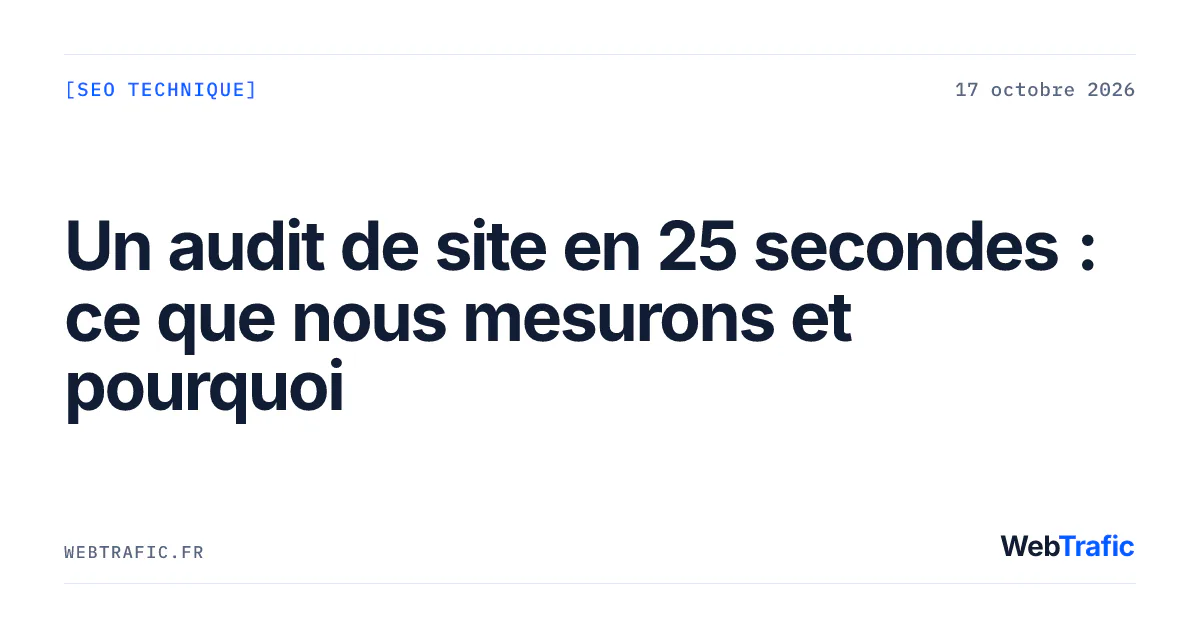 Un audit de site en 25 secondes : ce que nous mesurons et pourquoi
