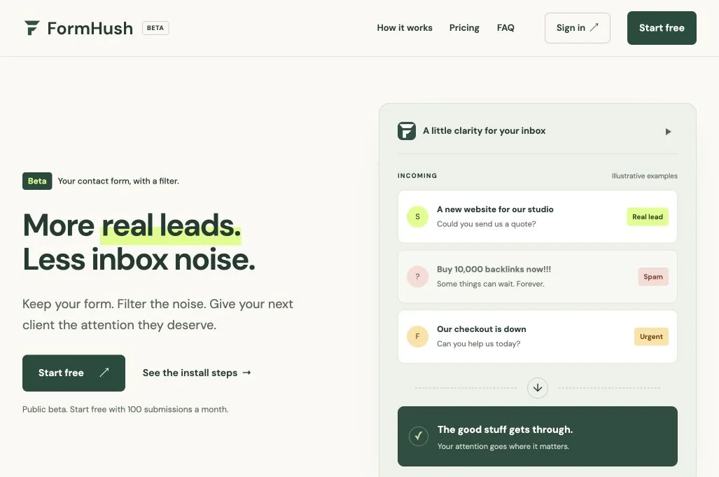 Site FormHush sur ordinateur