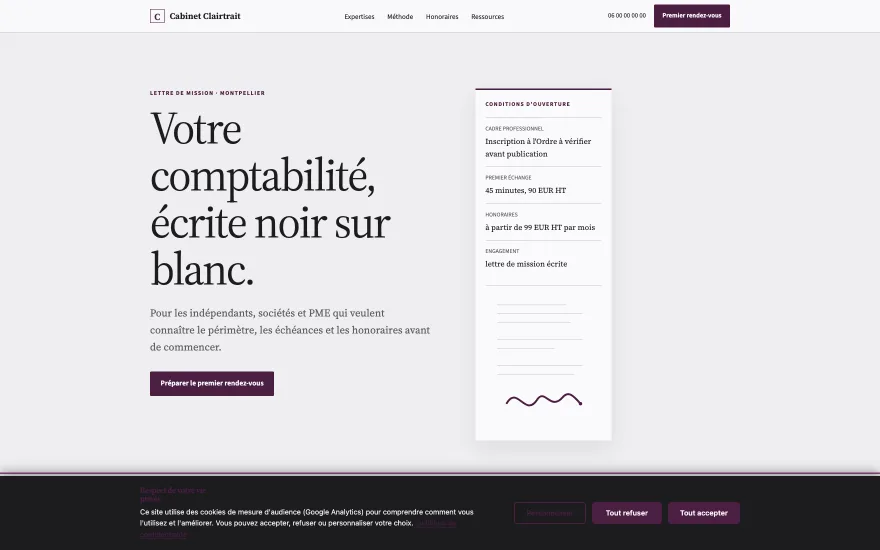 Aperçu du template CABINET Cabinet Clairtrait - Expertise comptable