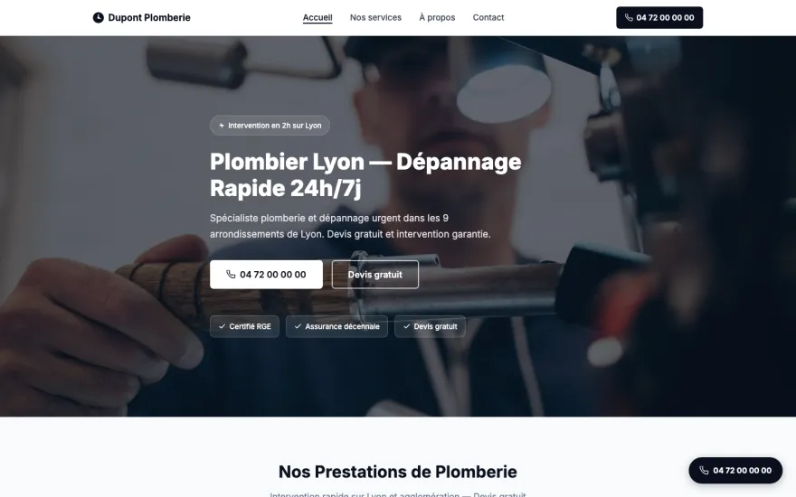 Aperçu du template E1 CLASSIC - Plombier Lyon
