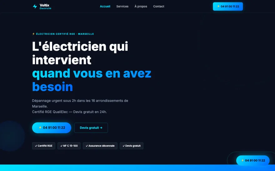 Aperçu du template E3 BOLD - Électricien Marseille