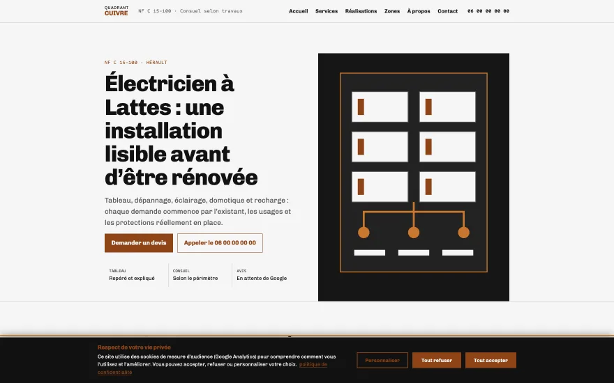 Aperçu du template ELECTRICIEN Quadrant Cuivre - Électricité générale