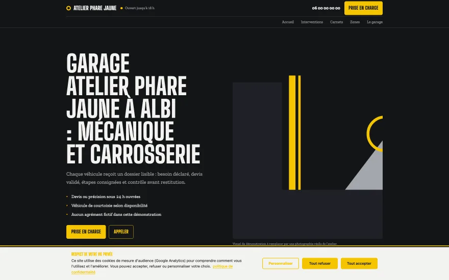 Aperçu du template GARAGE Atelier Phare Jaune - Garage automobile